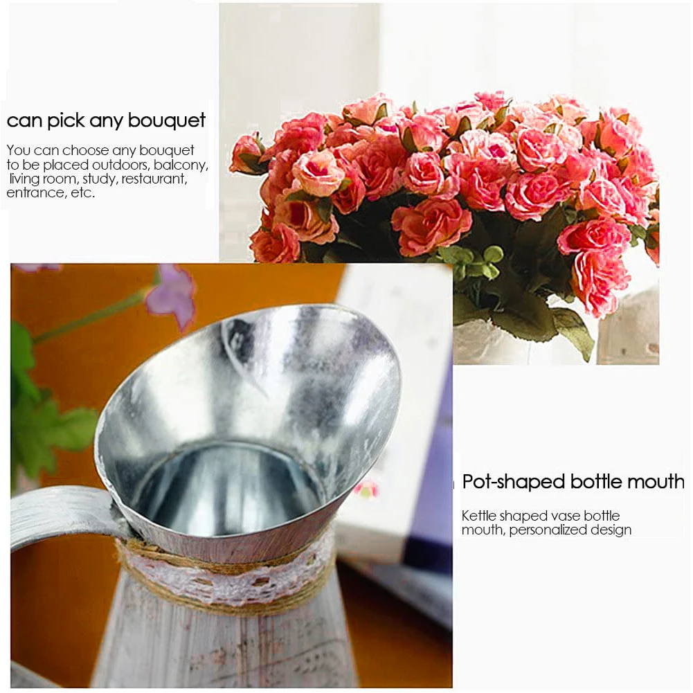 

Fashionable Iron Flower Vase Vintage Tin Bucket Retro Metal Jugs for Home Office Party Festival Decoration Wrought Country Style