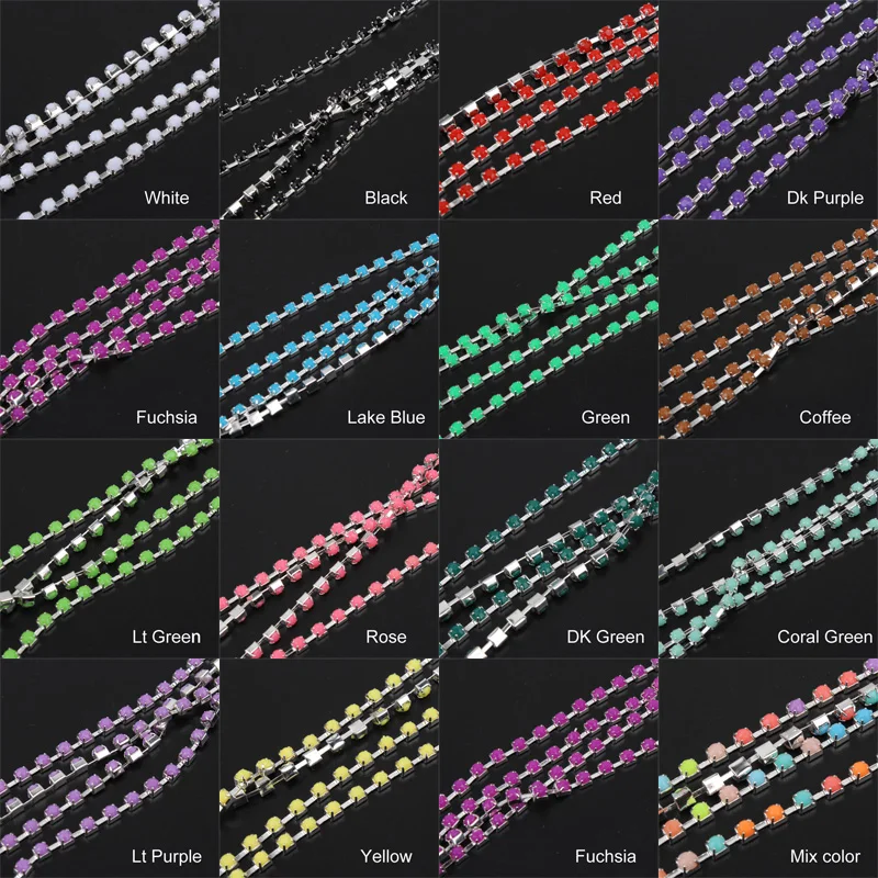 Серебряные Коготь Акриловые стразы цепь SS12 (3 мм) шитье на коготь цепи 3 ярдов DIY