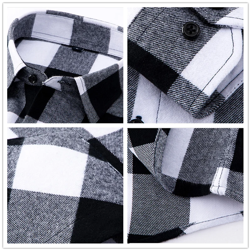 Рубашка JDDTON Мужская Фланелевая 100% хлопок в клетку с длинным рукавом повседневная