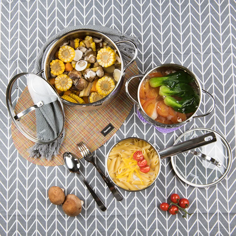 Набор посуды FISSMAN MARTINEZ из нержавеющей стали с стеклянной крышкой и Индукционным