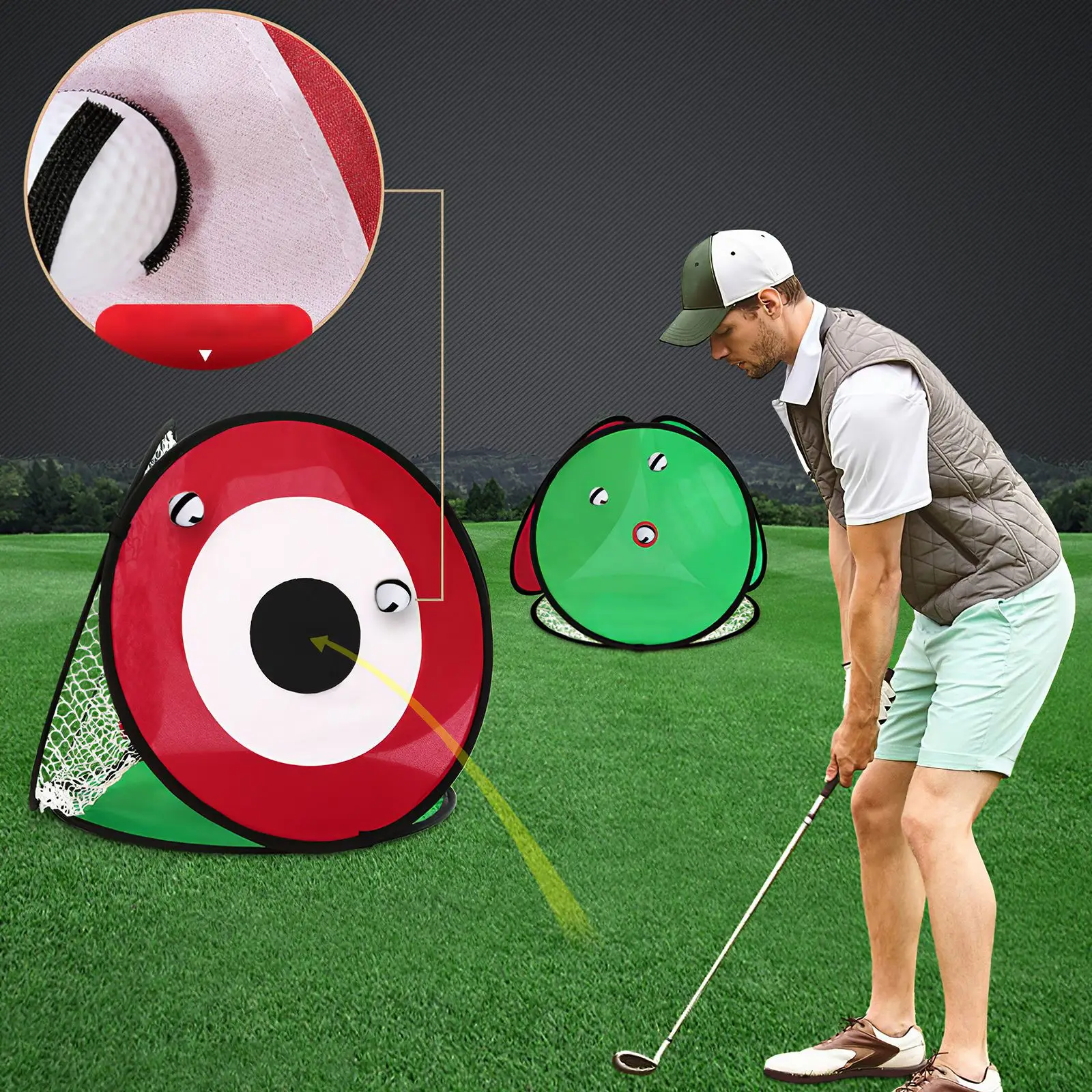 en Ucuz Golf Uygulama Kesme Net Katlanabilir Dört Tarafı Golf Eğitim Yardımları Isabet Sahası Egzersiz Ağ Aracı Yapıştırma Ile Topları