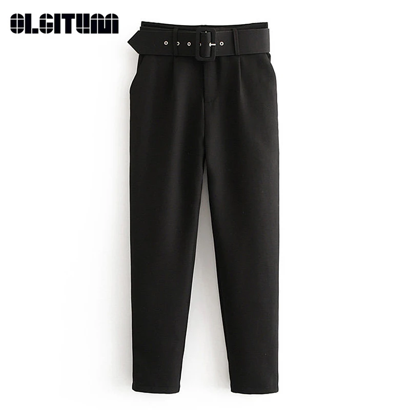 

Simple Fashion Suit Pants Female High Waist Belt Slim Casual Pants Office Ladies Trousers Wind Multicolor Draped Trousers