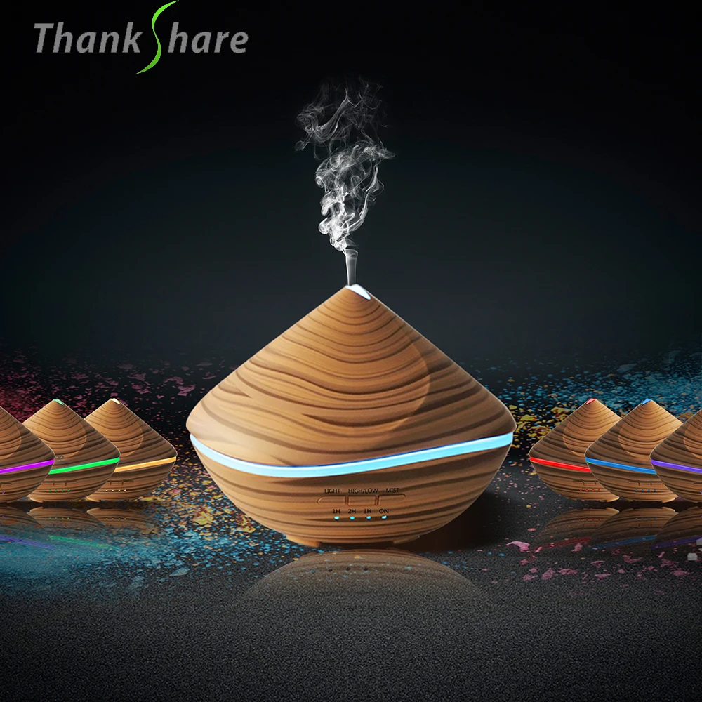 

THANKSHARE 500ml Aroma Essential Oil Diffuser Ultrasonic Air Humidifier Wood Aromatherapy Purifier 7 Color LED Light For Home