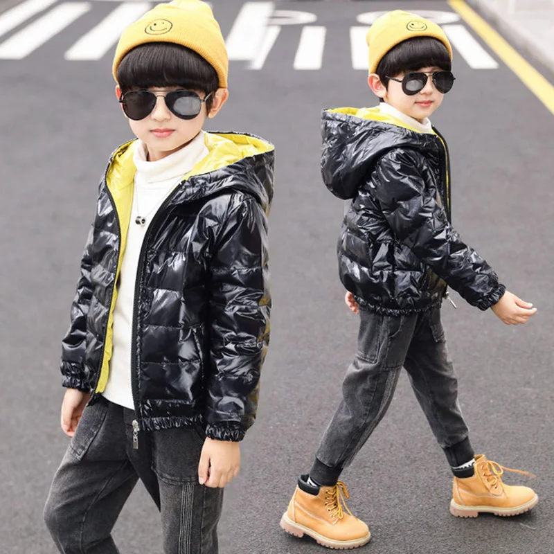 Светильник-пуховик Новинка детское зимнее пальто для мальчиков блестящее