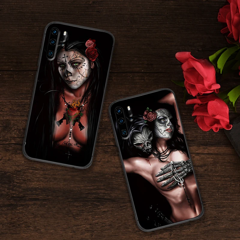 Fierce Татуировка Череп девушка для huawei Y6 Y7 2018 Y9 Prime 2019 Коврики 10 20 Pro Nova2 3 4 Lite Nova 2i 3i 5i