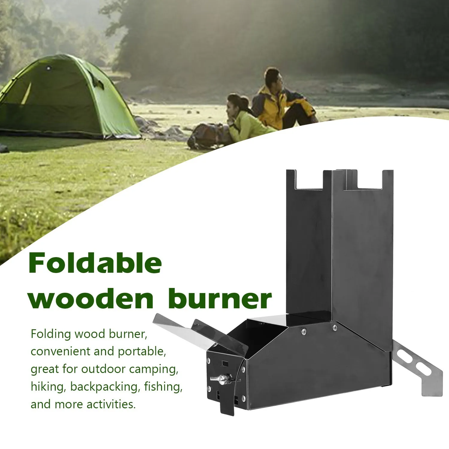 

Foldable Camping Wood Burner Stainless Steel Portable Outdoor Cooking Burner Wood Heater for Hiking Fishing Picnic BBQ