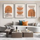 Минималистичная абстрактная растительная Геометрическая Картина на холсте плакат с оранжевыми листьями цветная текстура художественный принт домашний декор