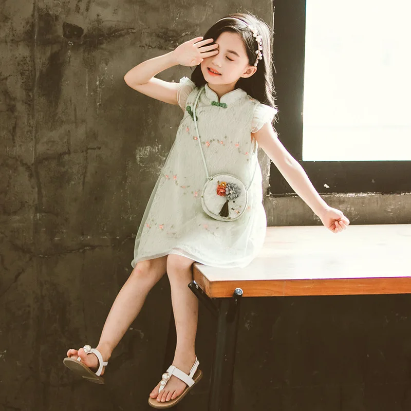 

Summer Dress Girls Cheongsam Children's Underskirt Costumes Tang Suit Chinese Style Little Girl Super Fairy Dress