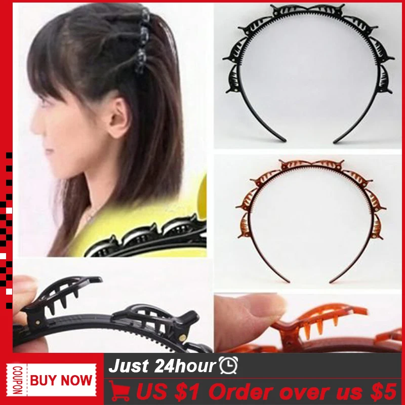 Модные пластиковые двойные повязки для волос зажимы женщин держатель мытья лица