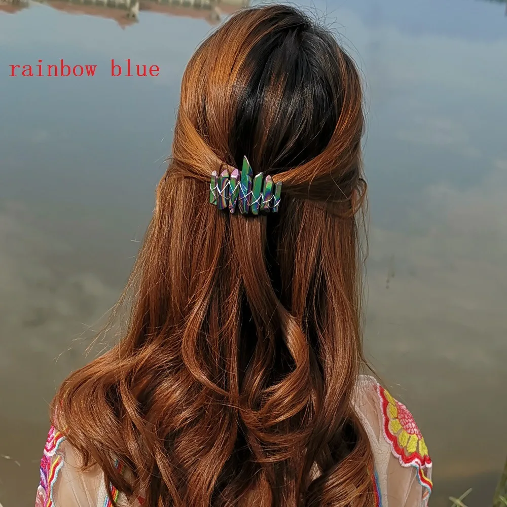 

Crystal Luxury Hair Accessories Multicolor Druzy Quartz Hair Clip for Women Wedding Bride Party Gift Bohemian Jewelry