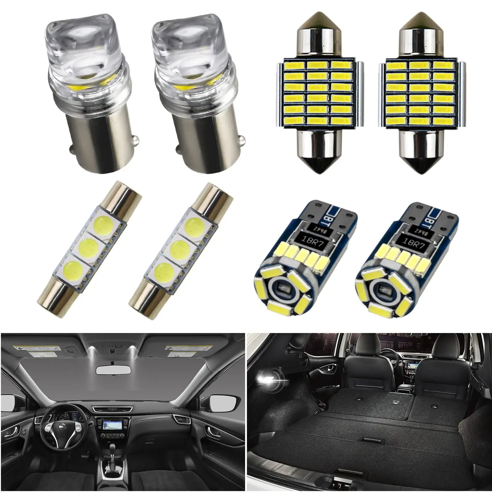 

10x White LED T10 W5W Car Light Bulb Interior Dome Trunk License Plate Lamps Kit For Nissan X-Trail Rogue T30 T31 T32 2000-2020