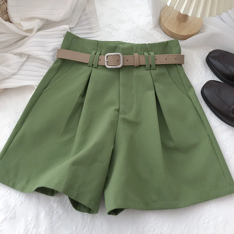 

Ashgaily 2021 New Shorts Women Vintage Sashes All-match Solid High Waist Shorts Casual Loose Ladies XL