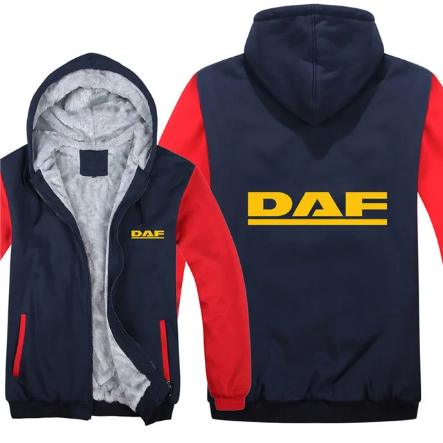 

New Winter Men DAF Logo Jacket Male Hoodies Long Sleeve Thicken Warm Fleece Cotton Zipper Hoody Tops Coat