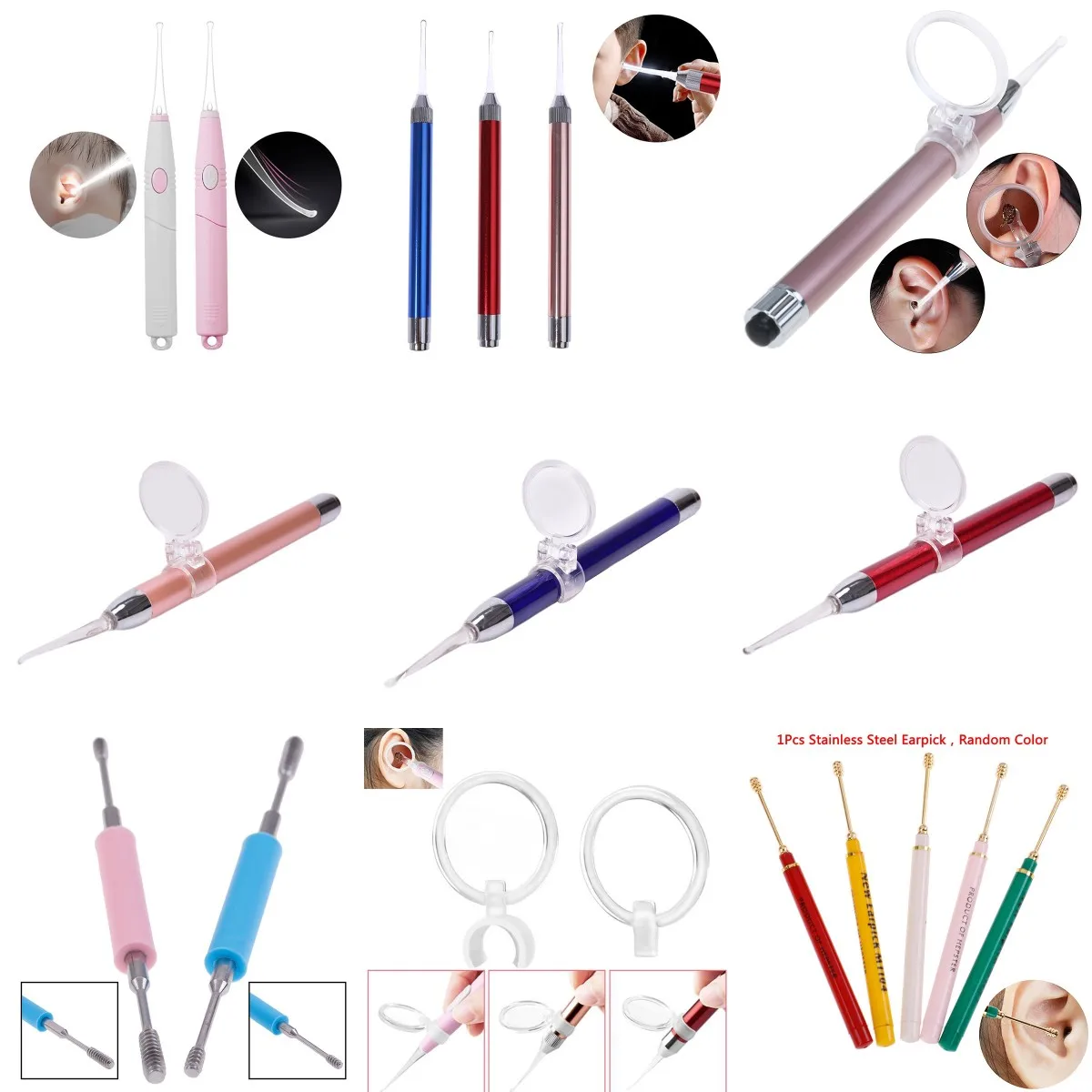 

1Set LED Baby Ear Cleaner Ear Wax Removal Tool Flashlight Earpick Ear Cleaning Earwax Remover Luminous Ear Curette Light Spoon