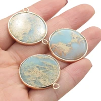 new natural stone gem round ocean ore pendant handmade crafts diy necklace earrings jewelry accessories gift making 22x22mm