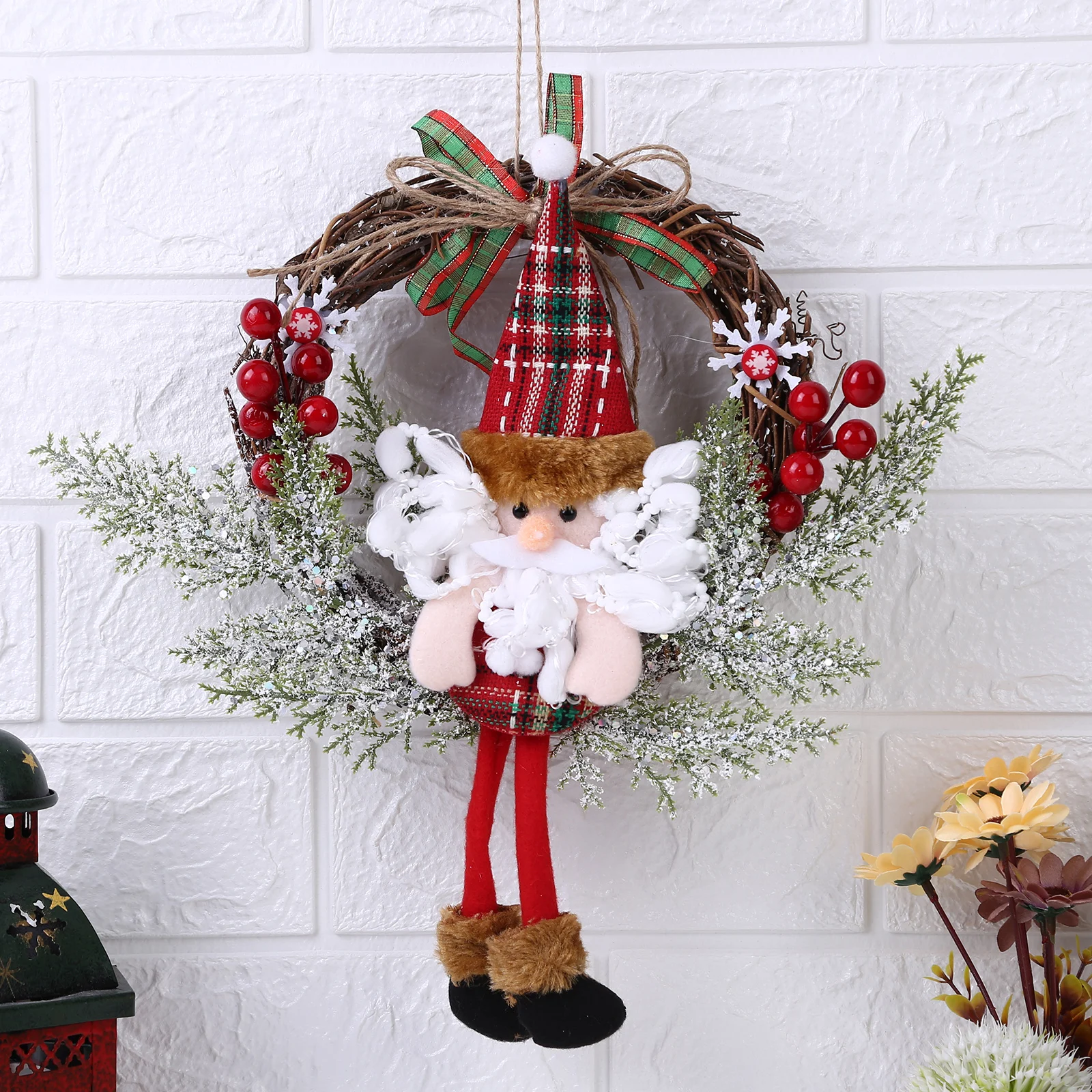 

Cute Christmas Cartoon Wreath Creative Santa Elk Snowman Rattan Wreath Pendant Wall Christmas Tree Ornaments