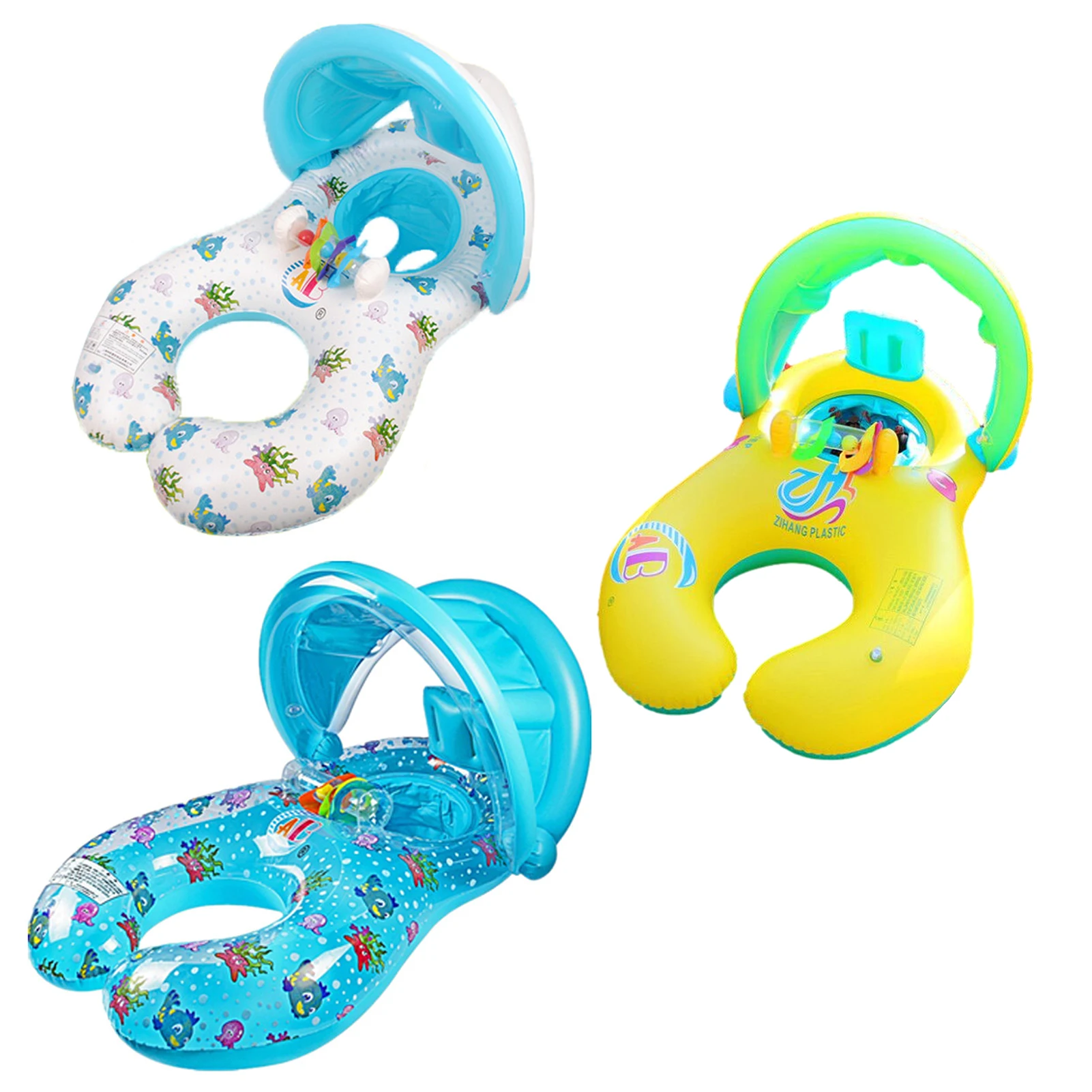 

Portable Baby Swimming Float Ring With Subshade Portable Mother Children Swim Circle Inflatable Safety Swimming Ring Float Seat