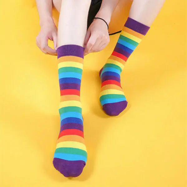 

Colorful Rainbow Womens Ladys Sports Cotton Socks Stripe Novelty Casual Socks Fashion