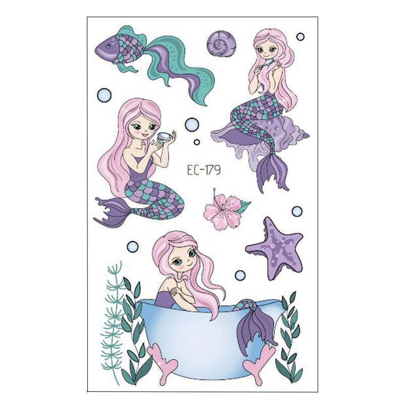 Наклейки маленькие Татуировка в виде русалки 3 шт. украшения для детского дня