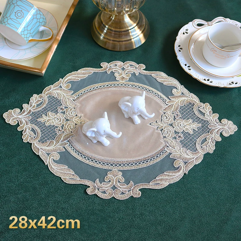 Oval 28x42 см Европейский роскошный кружевной кухонный коврик с вышивкой Циновка для