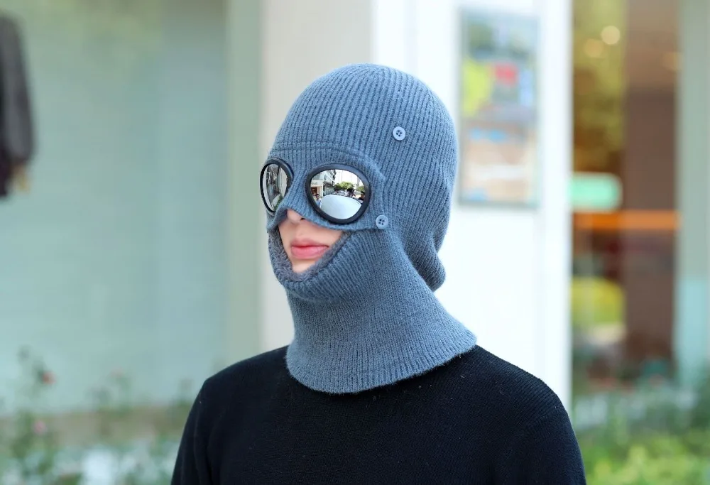 Зимние шапки в шляпе и очках Skullies Beanies Зимние шапки для мужчин женский шерстяной шарф головные уборы, Балаклава маска Knitted шапка вязаная