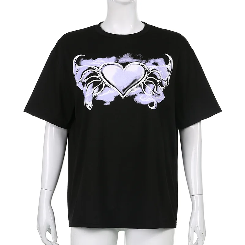 

Goth Dark Oversize Mall Gothic Aesthetic Emo T-Shirts Women Grunge Punk Black Graphic Print Summer Tops Short Sleeve Alt Clothes