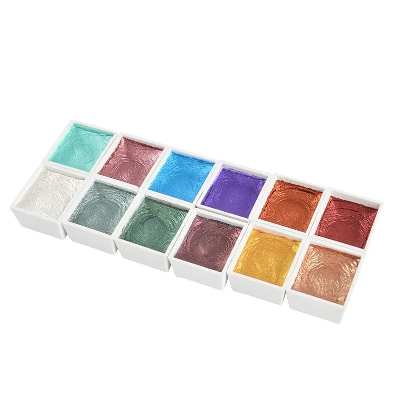 

XSYOO 12COLORS Solid Pearlescent Water Color Pigment Paints Set Glitter Watercolor Metallic Pigment Art Supplies