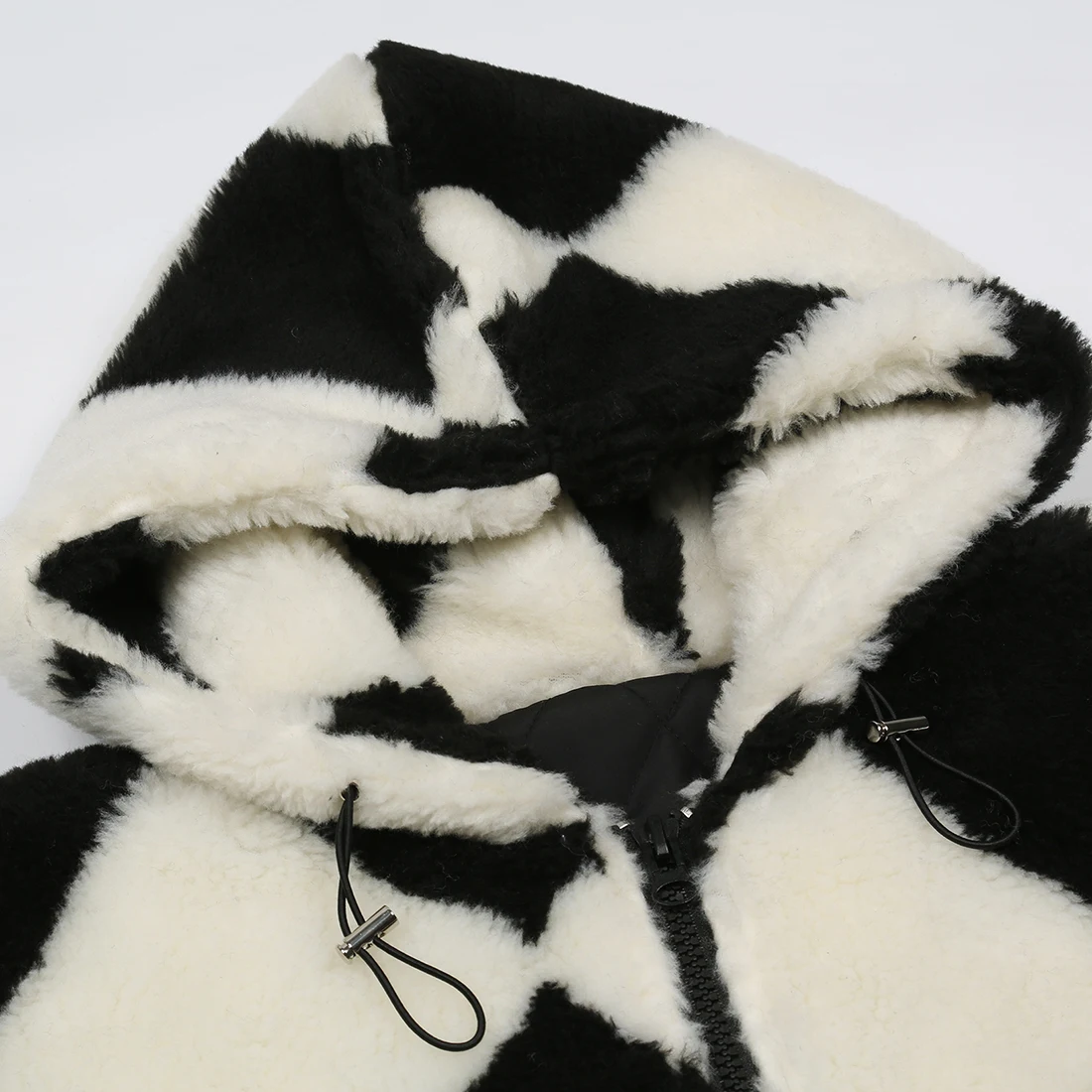 ATSUNSET Square Grid Lambswool Hooded Cotton Coat Thick Warm Harajuku Winter Jacket High Street Couple Streetwear