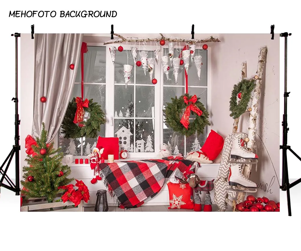 

Фотофоны Рождественский фон камин дерево зима снег окно интерьер ребенок день рождения фон для фотостудии