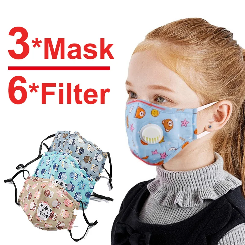3-20 шт мультфильм PM2.5 детская маска с 6 фильтрами дыхательный клапан рот для лица