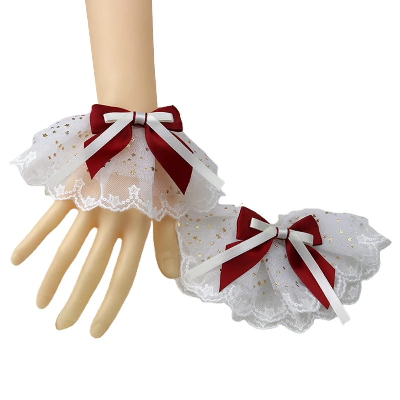 

Лолита поддельные рукав наручные манжеты с оборками кружева звезда бант с пайетками Косплей-браслет XX9D