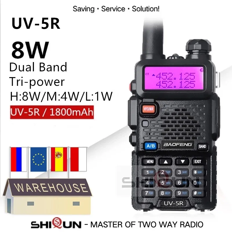 

Дополнительная портативная рация Baofeng, 5 Вт/8 Вт, 10 км, FM-радио, VHF/UHF, двухдиапазонное двухстороннее радио