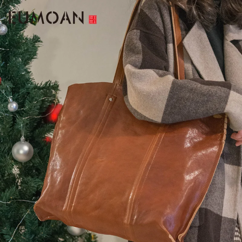 EUMOAN мягкая сумка из воловьей кожи в стиле ретро простая для покупок большая