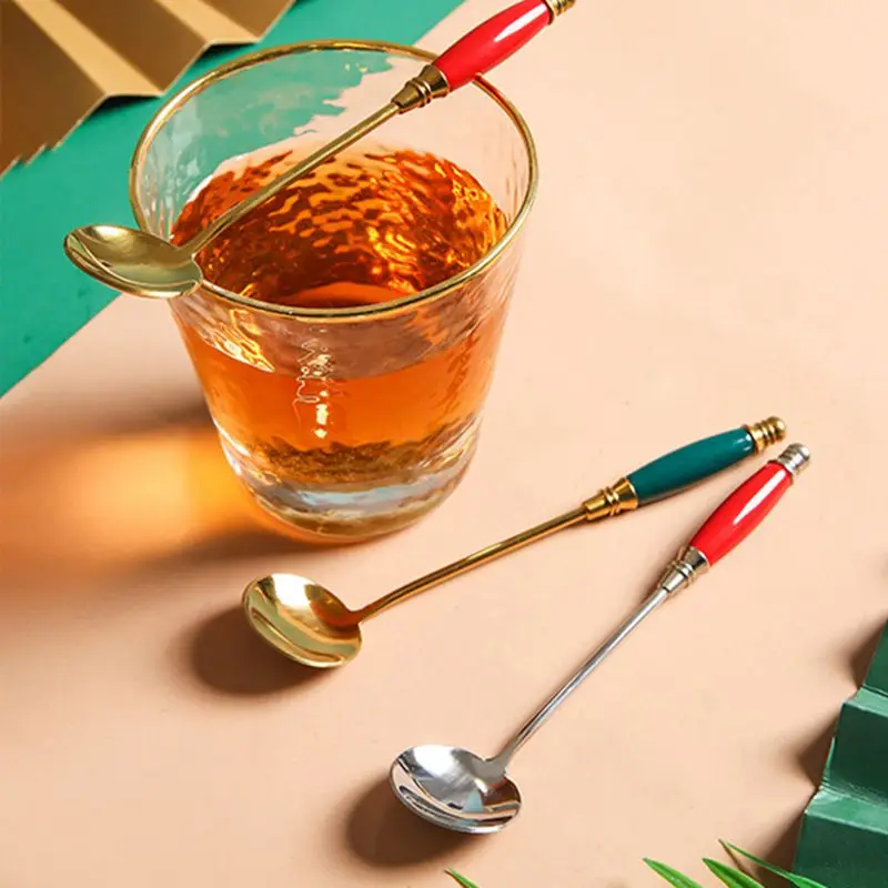

304 Stainless Steel Coffee Spoon Ceramic Long Handle Coffee Mix Spoon Home Afternoon Tea Dessert Spoon Kitchen Accessories