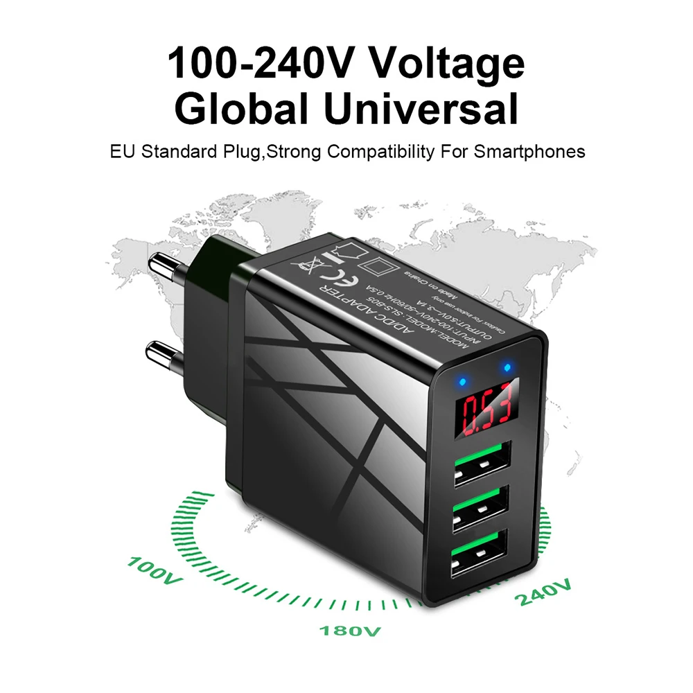 Cewaal 3 порта USB зарядное устройство EU US Plug Светодиодный дисплей 3.1A Быстрая зарядка смарт-зарядное устройство для мобильного телефона для iphone samsung Xiaomi Tablet