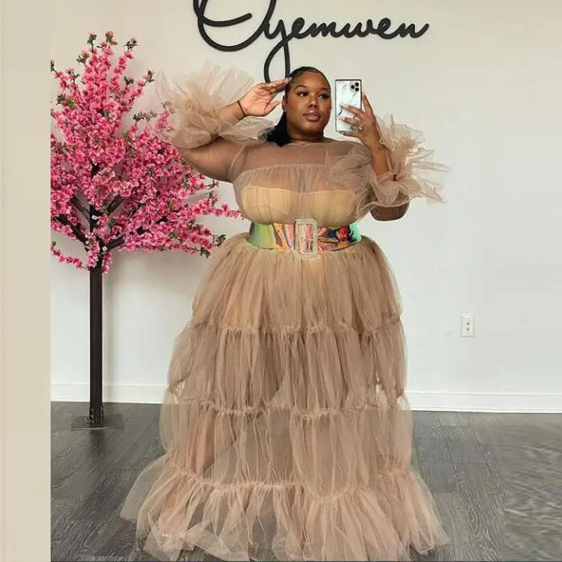 

Женское прозрачное вечернее платье, длинное вечернее платье цвета шампанского, вечерние пышными рукавами, для беременных, размера плюс