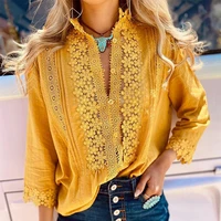 fashionable solid color lace top lace openwork long sleeve blouse summer 2020 new casual shirt ladies clothing