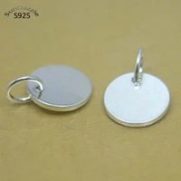 10mm real pure solid 925 sterling silver round tag pendant inscribe letter logo diy bracelet necklace jewelry making wholesale