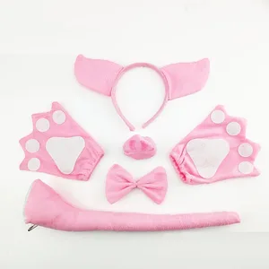 Повязка на голову плюшевая с ушками свиньи для взрослых и детей