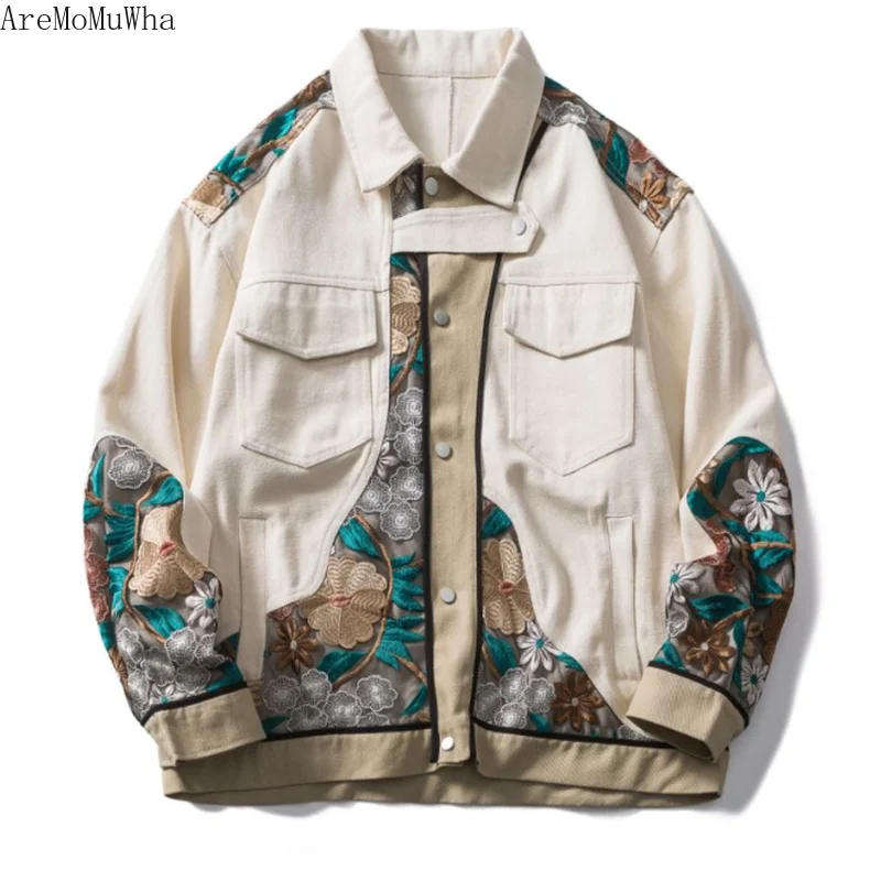 

2021 Spring Autumn New Yokosuka Embroidery Print Workwear Jacket Fried Street Hip Hop Chinese Style Casual Denim Jacket Trend