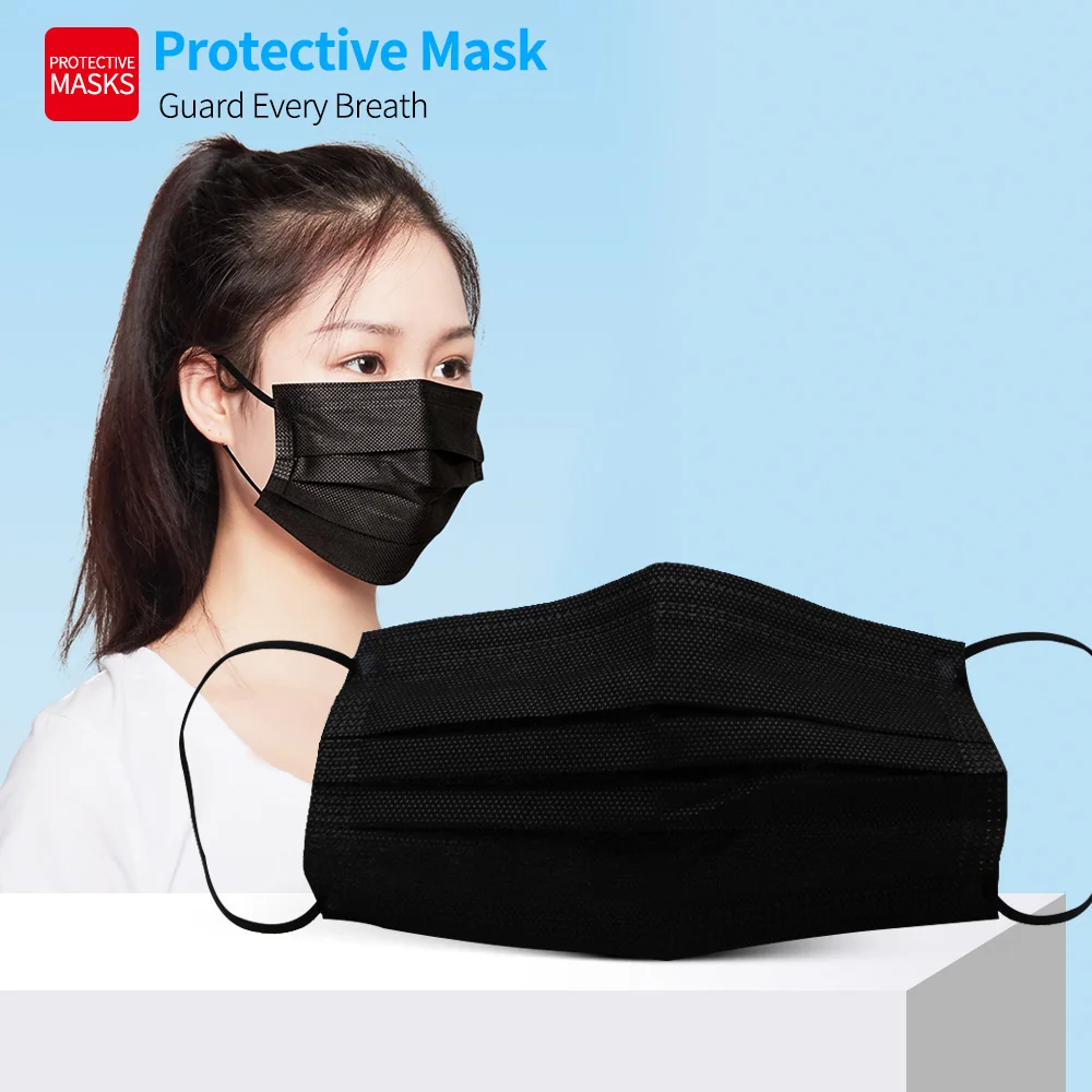 

200 Pcs Black 3 Layer Disposable Mask Non-woven Mascarillas Protective Face Mouth Mask Dust Filter Safety Mascaras Fast Delivery