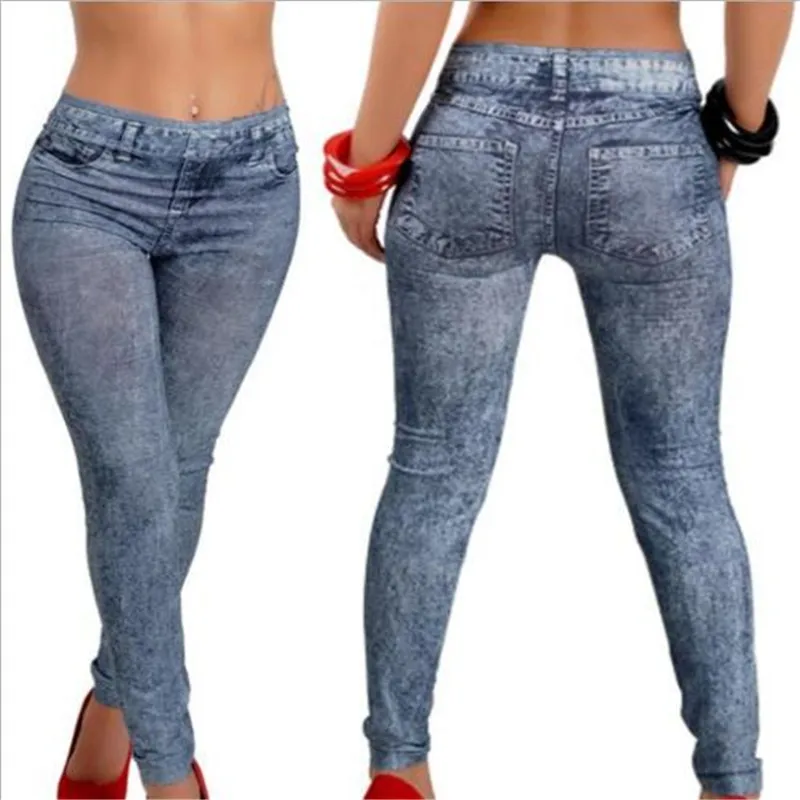 

Women Slim Slimming Leggings Ladies Nine-point Leggings Spring Autumn Fashion Jeans Seamless Imitation Denim Leggings