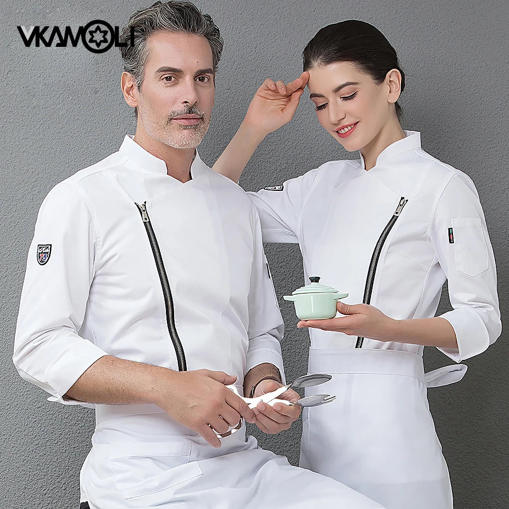 Unisex Black Chef Uniform Long Sleeve Kitchen Cooking Jacket Catering Service Hotel Cafe Bakery Barber Shop Waiter Work Shirt