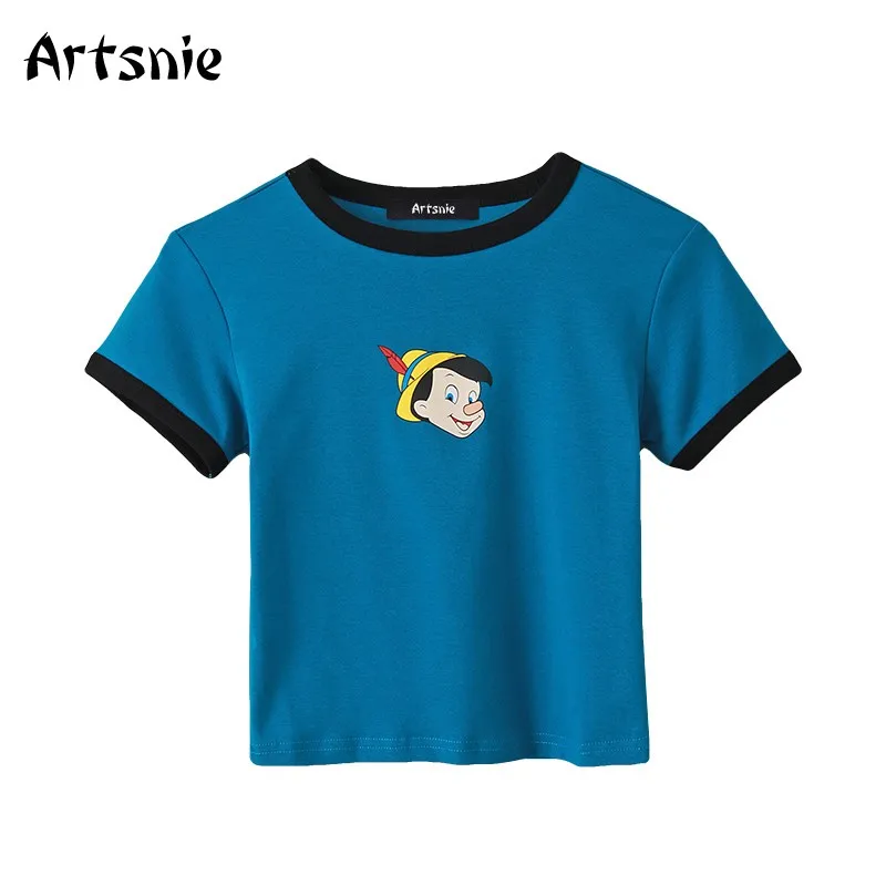 

Женская хлопковая Футболка Artsnie, с мультипликационным принтом, с круглым вырезом и коротким рукавом, лето 2020