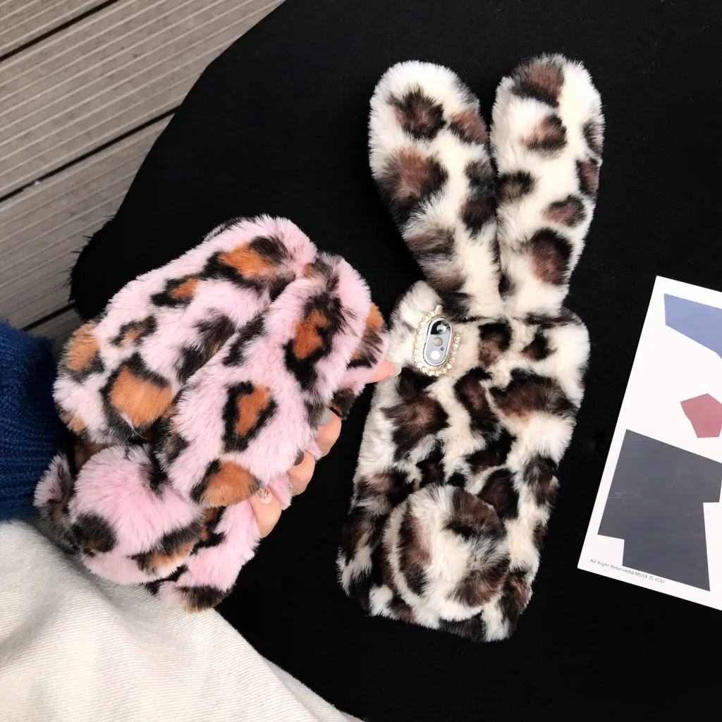 Римские плюшевый чехол для телефона с кроликом iphone X XS XR MAX зимние мягкие теплые 8