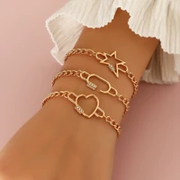 european fashion bracelets 3 pcs simple geometric metal womens love heart five pointed stars bracelets bangles jewelry for girls