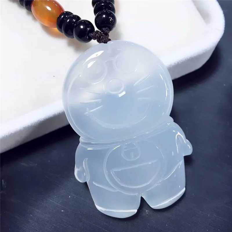 

LETSFUN Fine Jewelry Natural White Chalcedony Machine Cats Pendant Necklace Cute Gifts Free Shipping