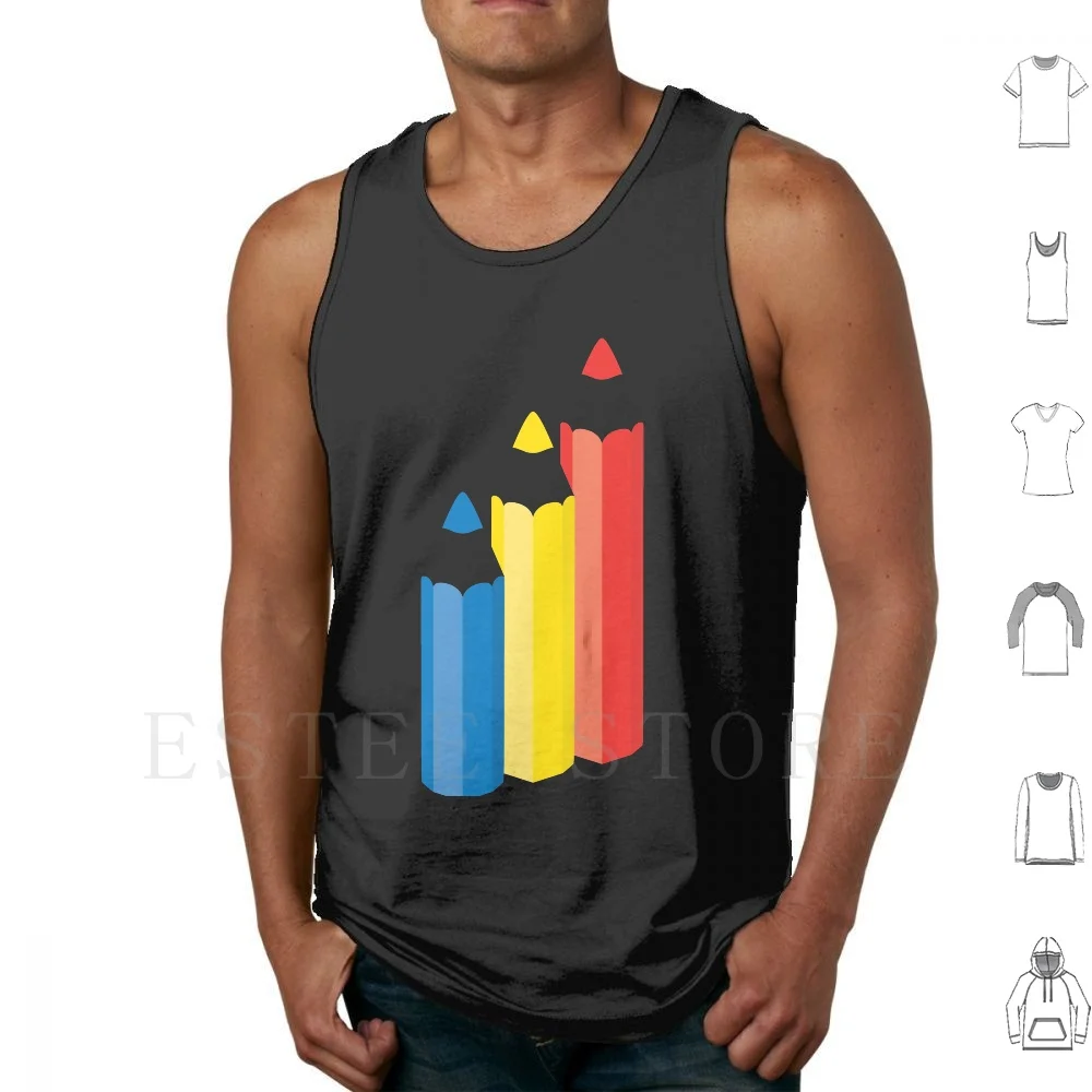 

Pencils Tank Tops Vest Pencil School Yellow Red Blue Kid Kinder Modern Color Basic Primary Wood Graphic Children Pen Tool