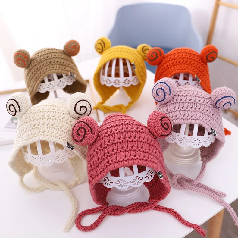 Детская плотная теплая вязаная шапка с рисунком Больших Глаз Новая Осенняя