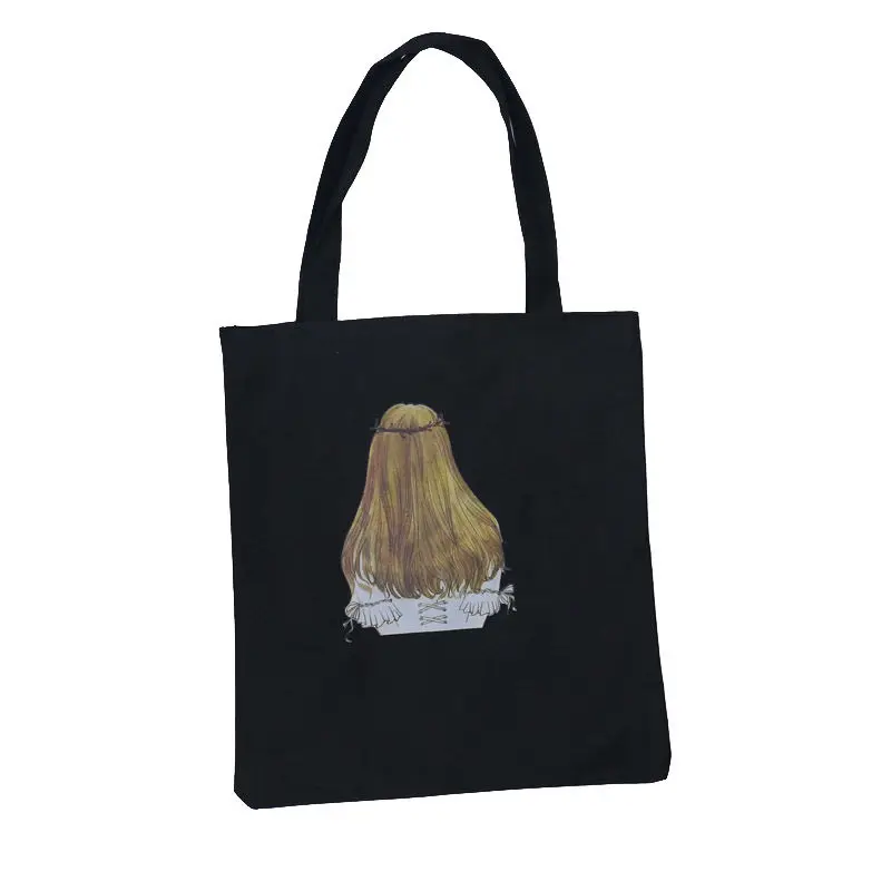 

Cartoon Printing Bags Girl Student Large Capacity Casual Tote Bag Solid Color Canvas Shopping Bag Soft Shoulder Bag for Women